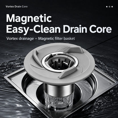 MagClean shower drain insert with a magnetic centre collector and three curved flow guides