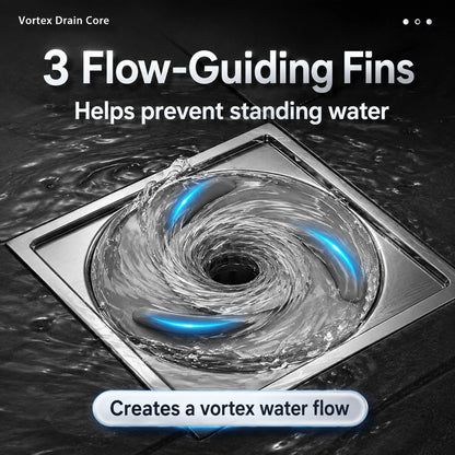 Water flowing around the three curved MagClean guides toward the centre drain opening